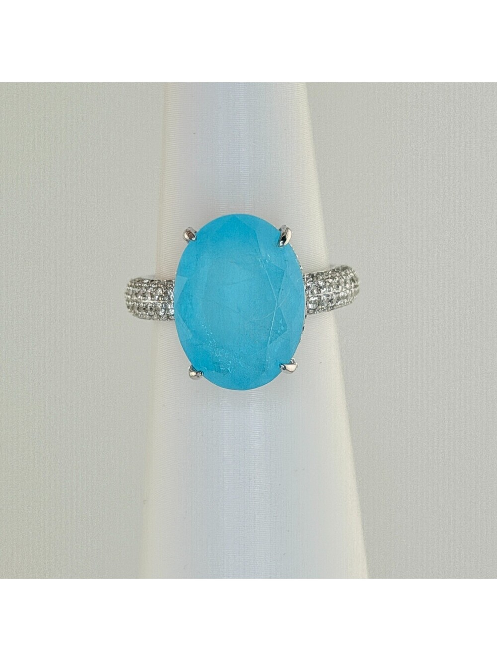 Bomb Party Ring Sz 7 RG97658 "A Blissful Shimmer" Aqua Blue Quartz on Rhodium
